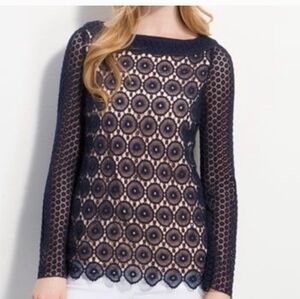 Tory Burch Navy Crochet Lace Tunic